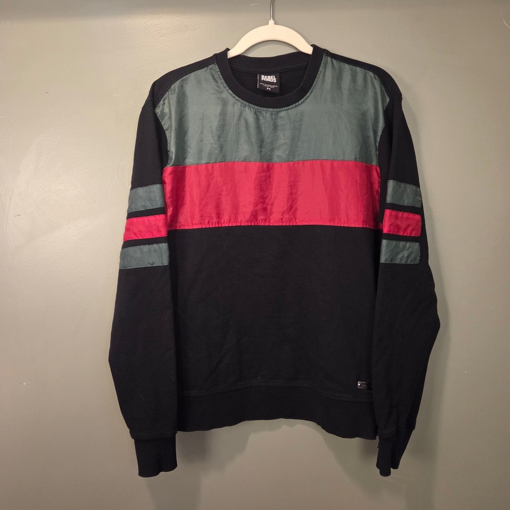Rebel Minds Crewneck Pullover Sweatshirt Side Zippers, Size M, Black Red Green